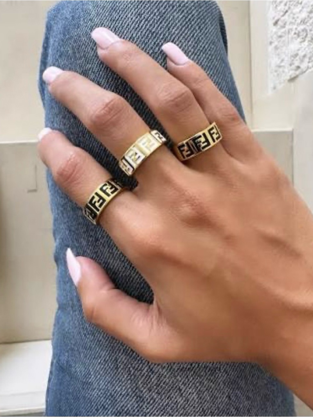 Fendi Forever Fendi Gold-Tone Ring with Black Logo Inlay - Picture 6 of 6